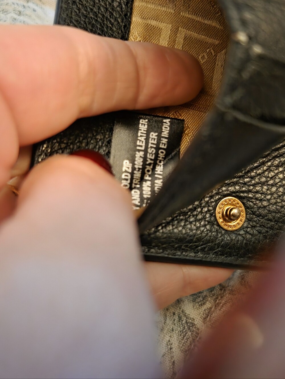Lodis Black Pebbled Leather Zip-Around Wallet with Gold Logo - Picture 5 of 6